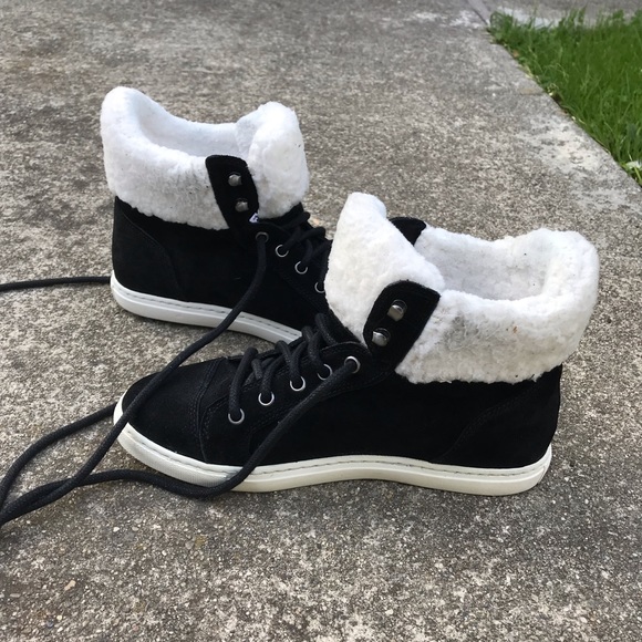 Splendid black suede sneakers w/ white faux fur 8
